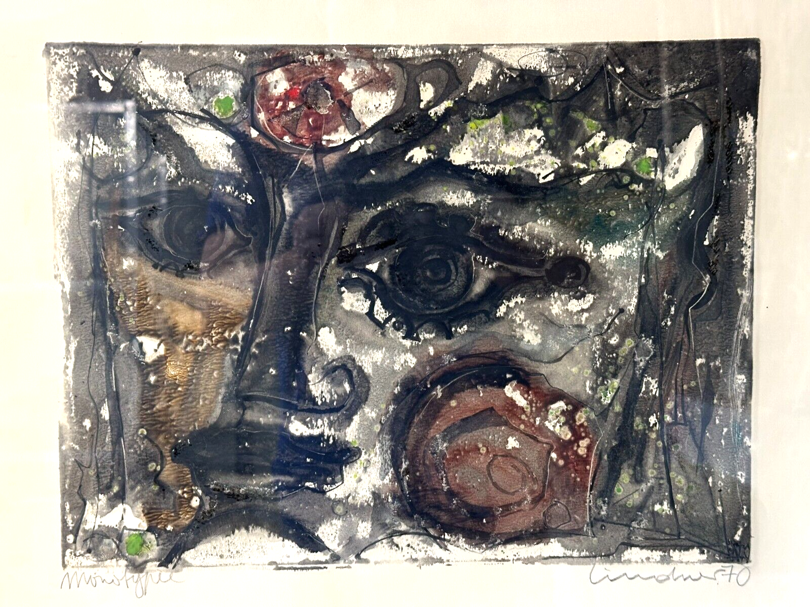 Walter Lindner 1936-2007 - Monotypie auf Papier 1970 - signiert und gerahmt1