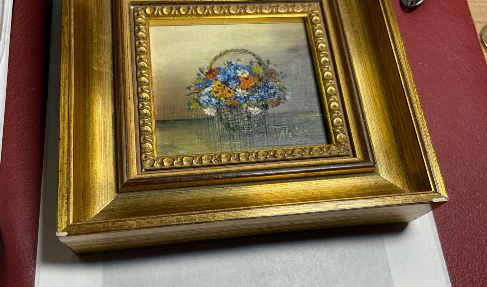 3 reizvolle kleine Ölgemälde Blumen Motive im Goldrahmen Kunstmalerin Neise14