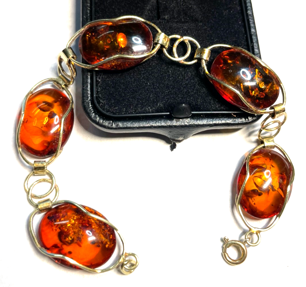 Stattliches altes  Bernstein Design Armband 333 Gold 8 K sehr gepflegt L 21 cm0