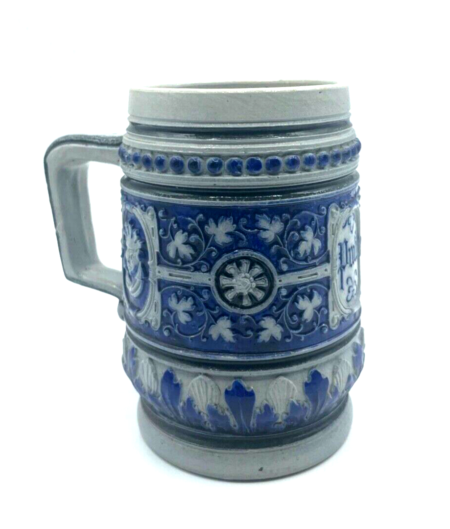 Alter Maskaron Steinzeug Henkelbecher Weinbecher  Becher 1/2 Ltr. um 1900 Prosit5