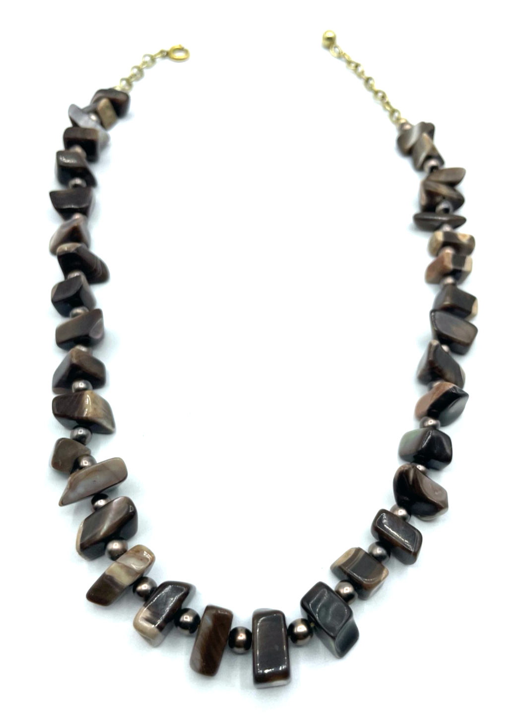 Vintage handgefertigte Perlmutt Collier Kette sehr elegant braun L 46,5 B 1,5 cm5