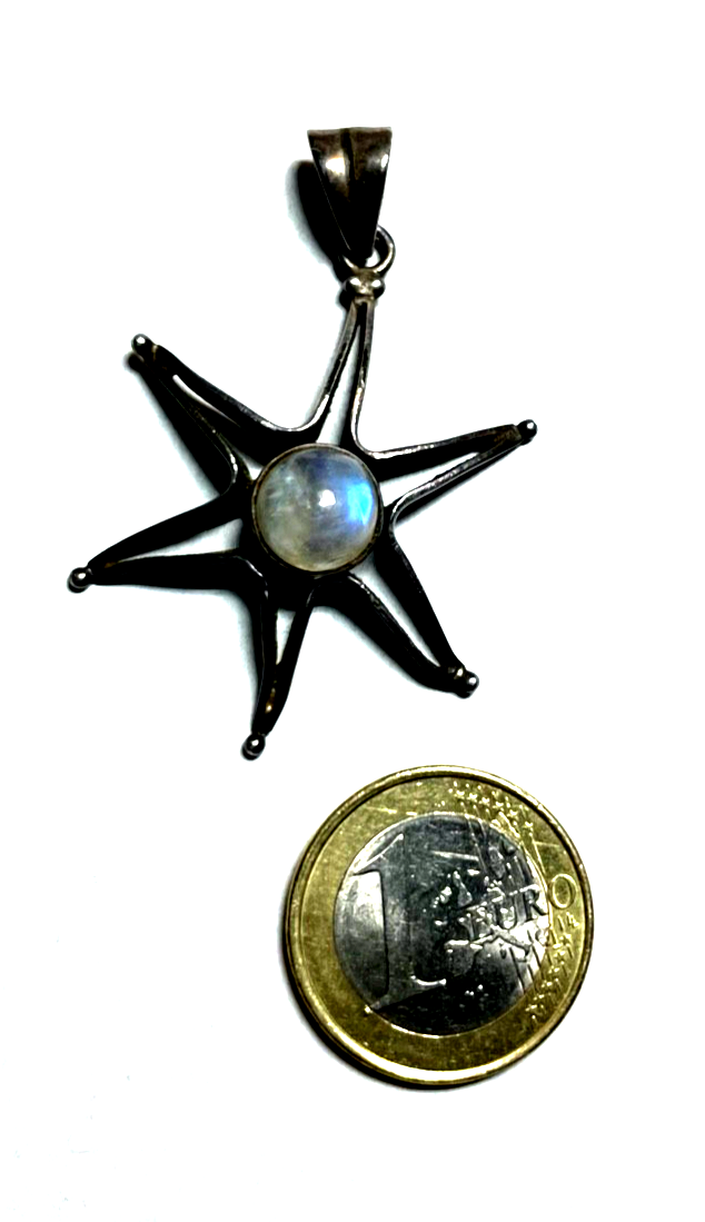 925 Silber Anhänger Sonne oder Stern mit 1A Mondstein Cabochon Handarbeit unisex5
