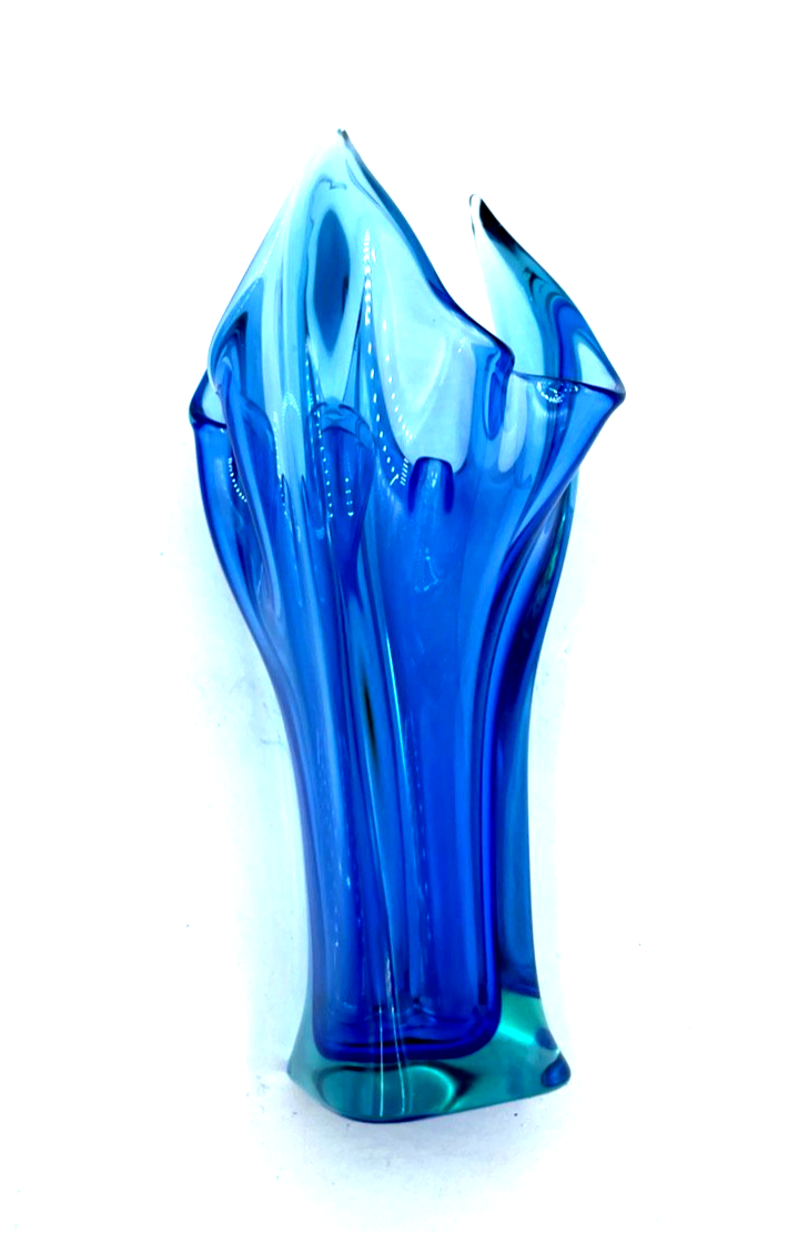 original mid century Murano Glaskunst Sommerso Flavio Poli Vase Blau + Grün5