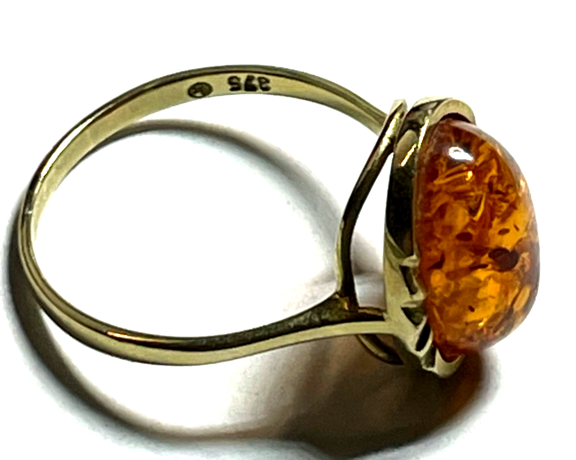 Vintage wunderschöner 375 Gold 9K Ring Bernstein Cabochon Ø 19 mm RG 60 Juwelier8
