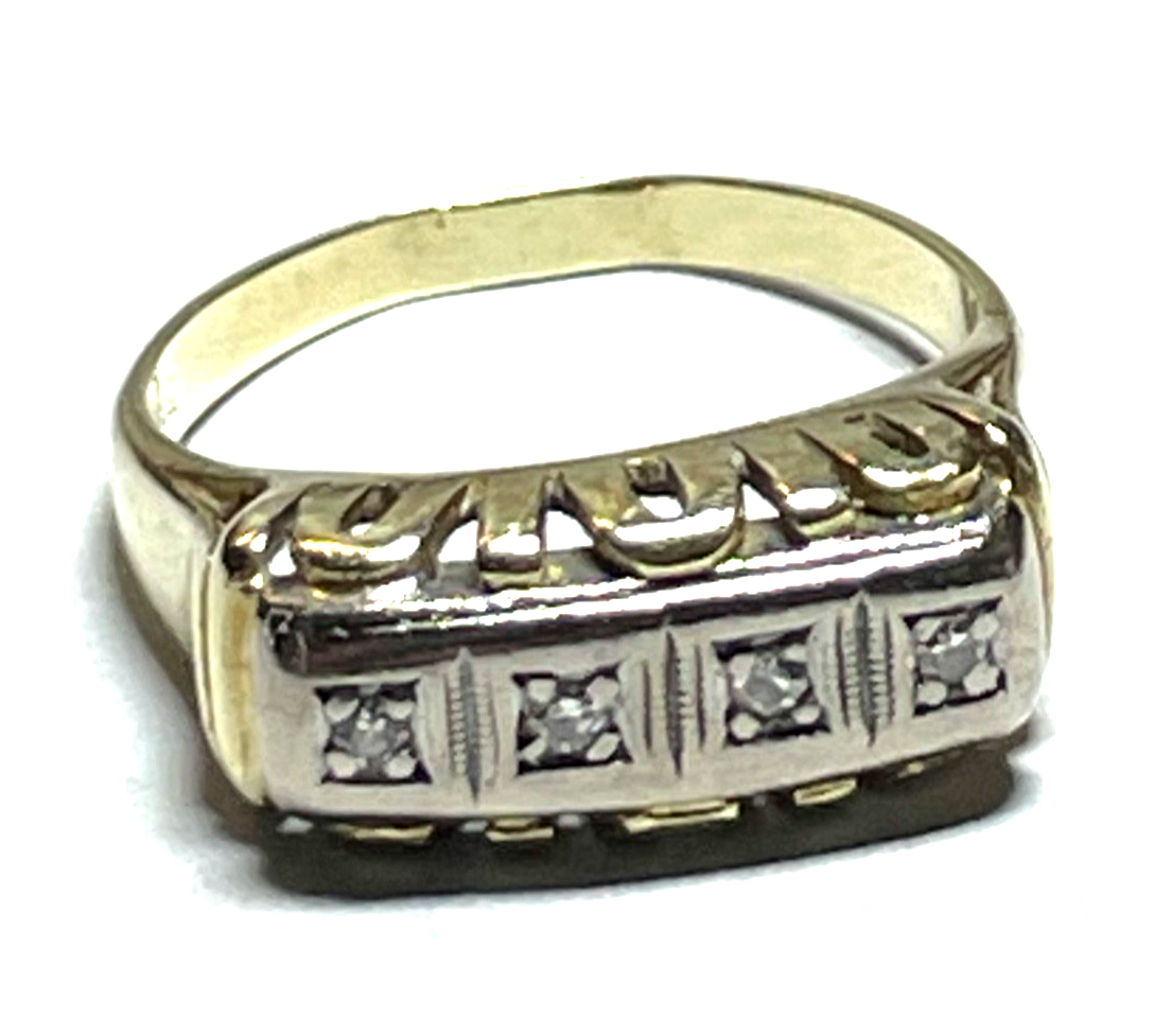Antik 585 Gold 14 K bicolor Ring 4 Diamanten Juwelier Ø 17,2 mm Gr. RG 54 gepfl.5