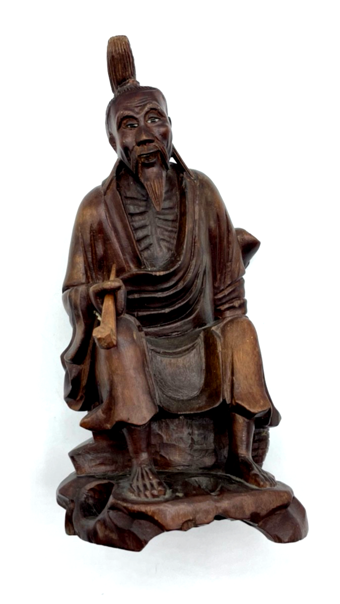 Vintage Handarbeit massiv Buchsbaum Holz Figur China geschnitzt H 21,5 cm Asien6