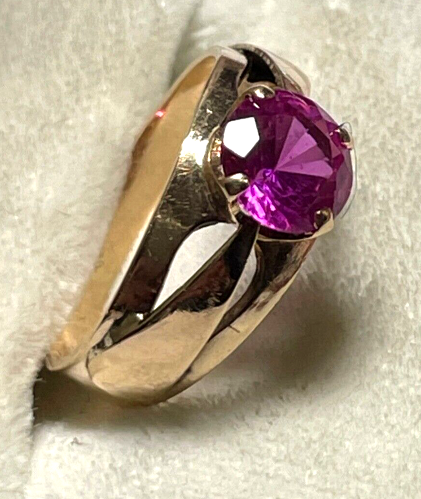 Solider vintage 585 Gold 14 K Ring Rotgold roter russischer Spinell Ø 17mm RG 531