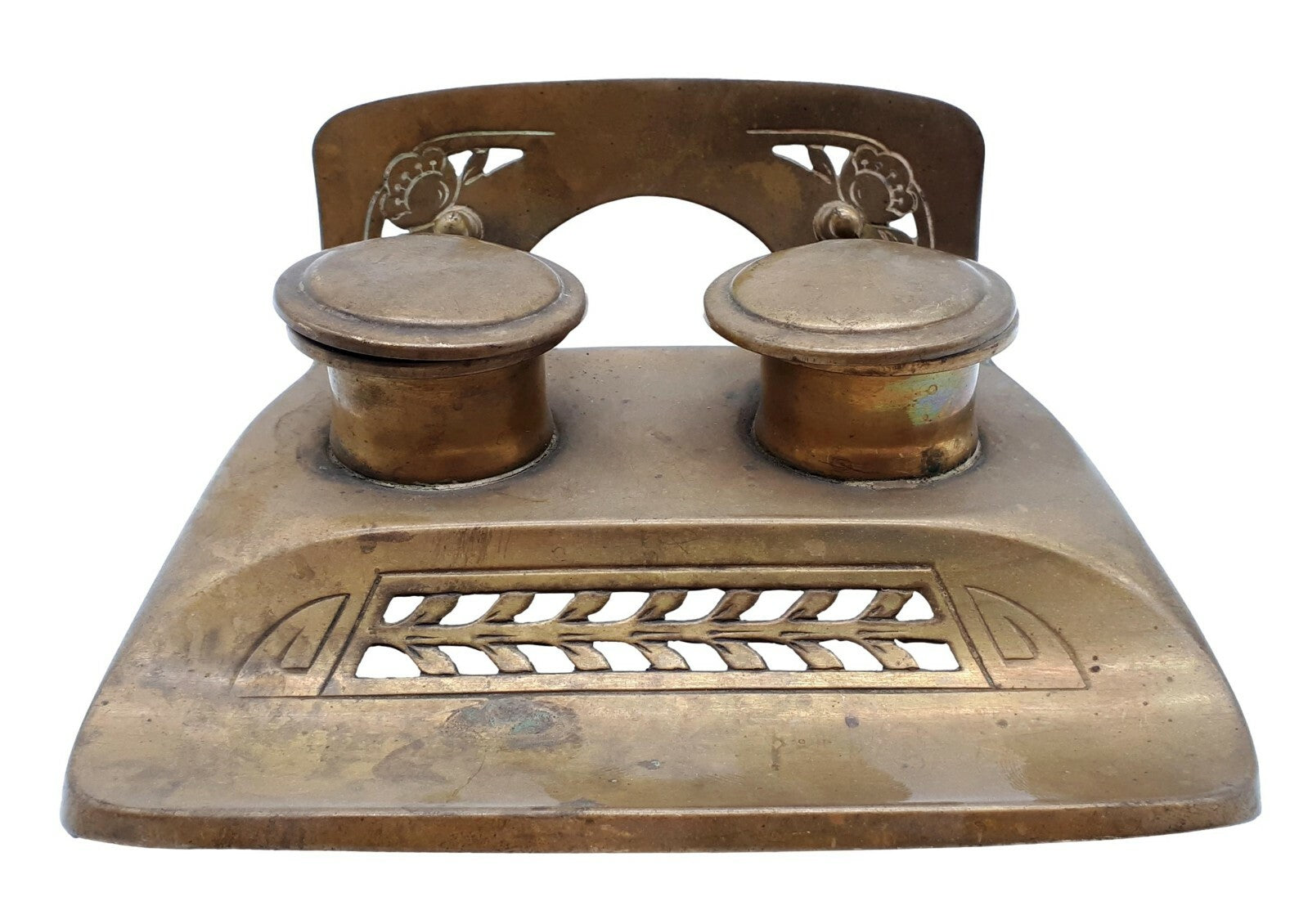 Tintenfass Jugendstil - um 1900 - Messing - durchbrochen - Messingblech 2 Fässer0