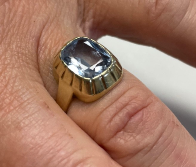 Massiver 585 Gold 14 K Ring Aquamarin Kissen Ø 17,5 mm RG 55 Juwelier sehr gepfl10
