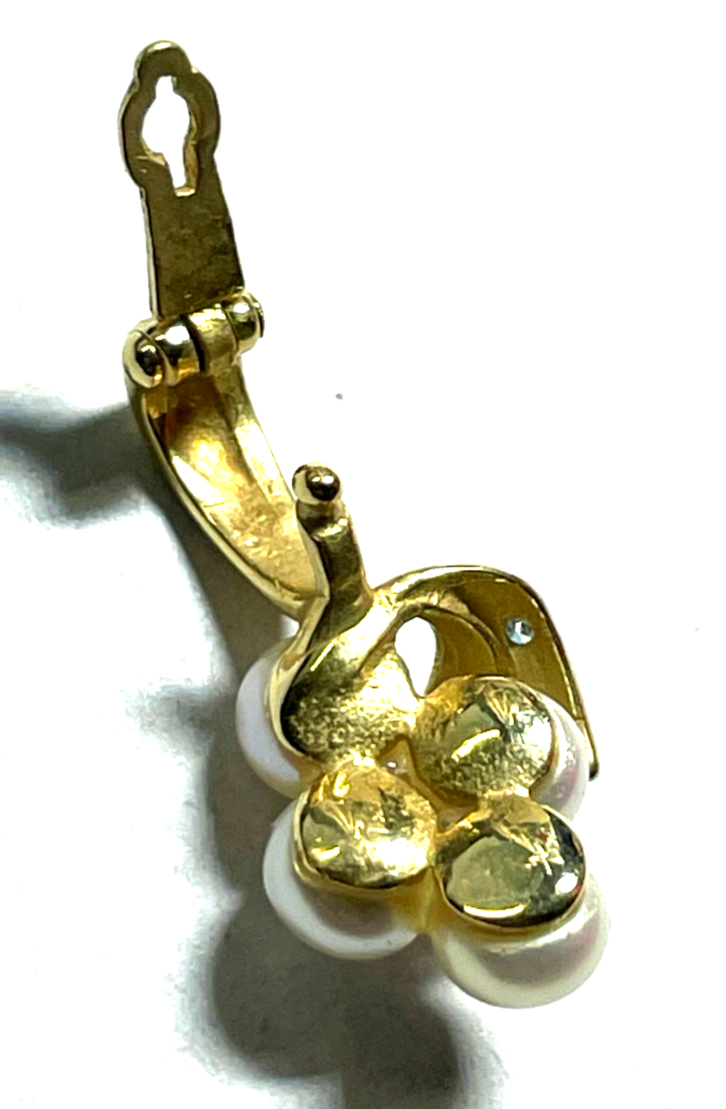 Moderner 585 Gold Clip Anhänger mit 0,01ct. Diamanten + 4 echten Perlen wie neu5