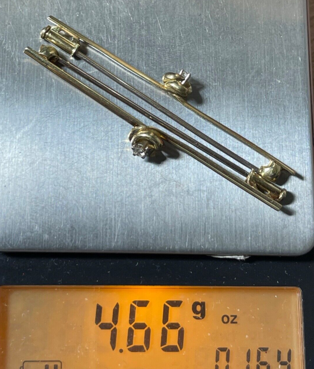 2x 585 Gold 14 K Gelbgold Brosche Nadel Stabbrosche je mit Brillant Juwelier8