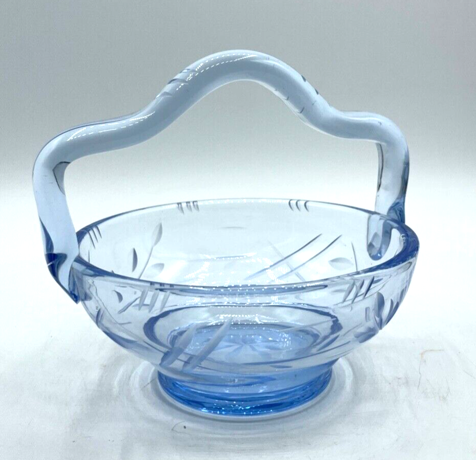 Antik hellblaues Glas Körbchen Anbietschale Konfektschale 30er Jahre mit Schliff6