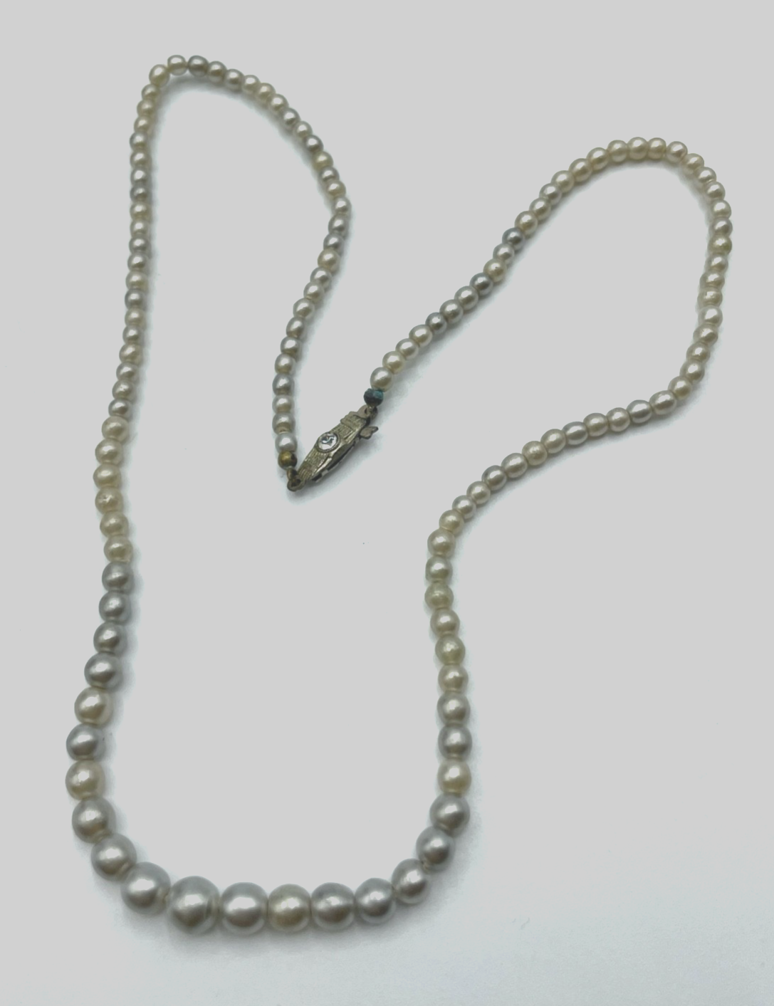 Antik Perlenkette echte Flussperlen Collier mit 835 Silber Schliesse 20erJ 43,50