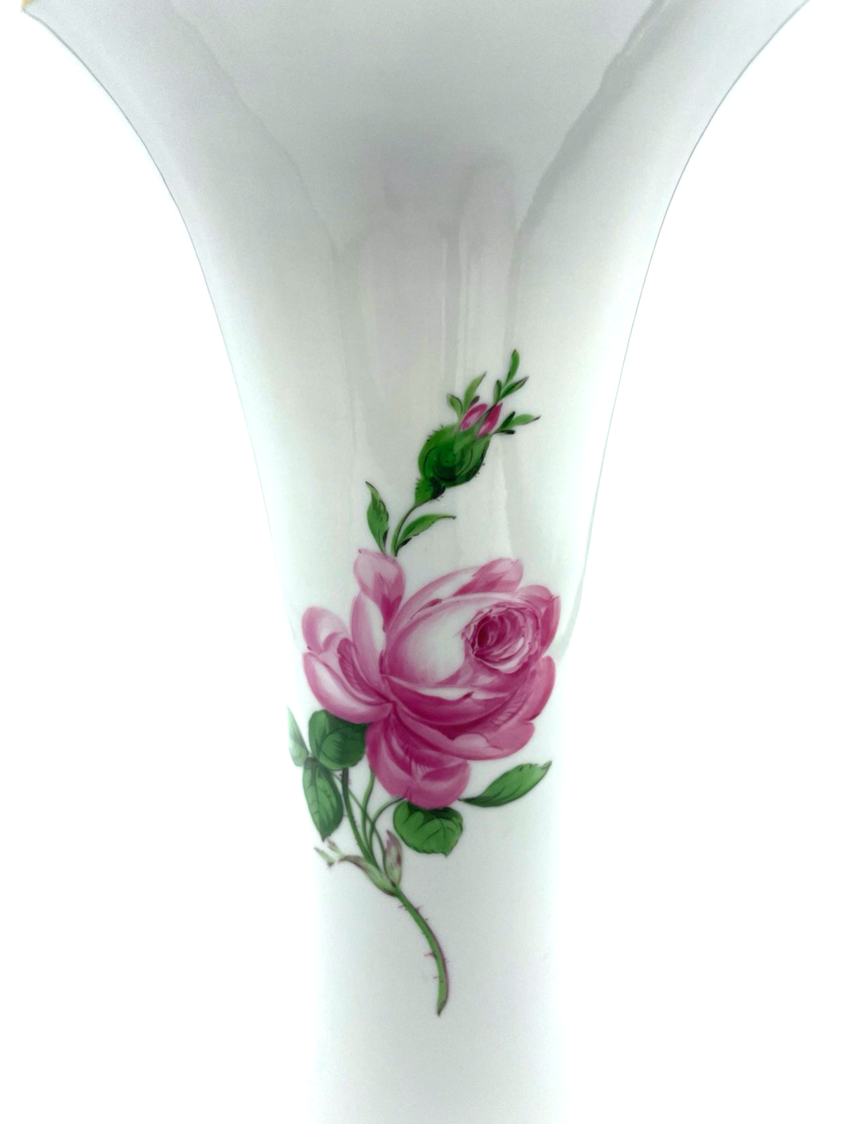 Antik Meissen hohe Porzellan Vase rote Rose Wildrose H 25,5 cm Trichtervase3