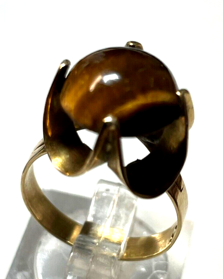 Vintage Style 585 Gold 14 K Ring mit Tigerauge Cabochon Ø 16,5 mm RG 5212