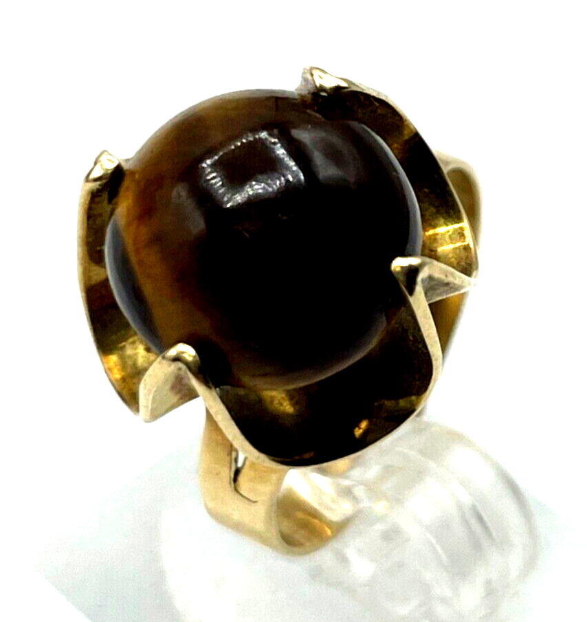 Vintage Style 585 Gold 14 K Ring mit Tigerauge Cabochon Ø 16,5 mm RG 528