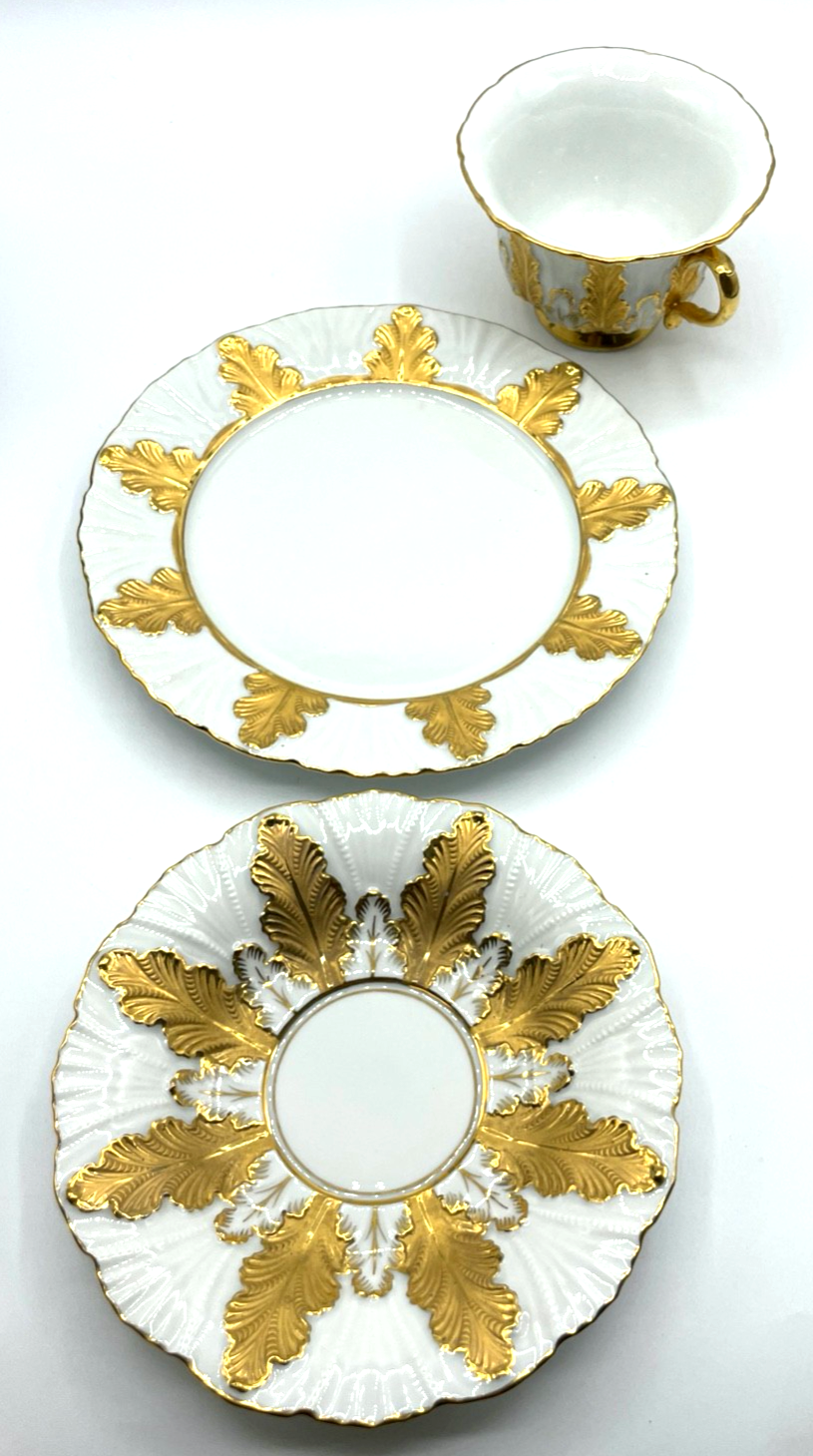 Antik Meissen Porzellan Gedeck I. Wahl Eichenlaub Gold Sammeltasse 3tlg. 1A Zust2