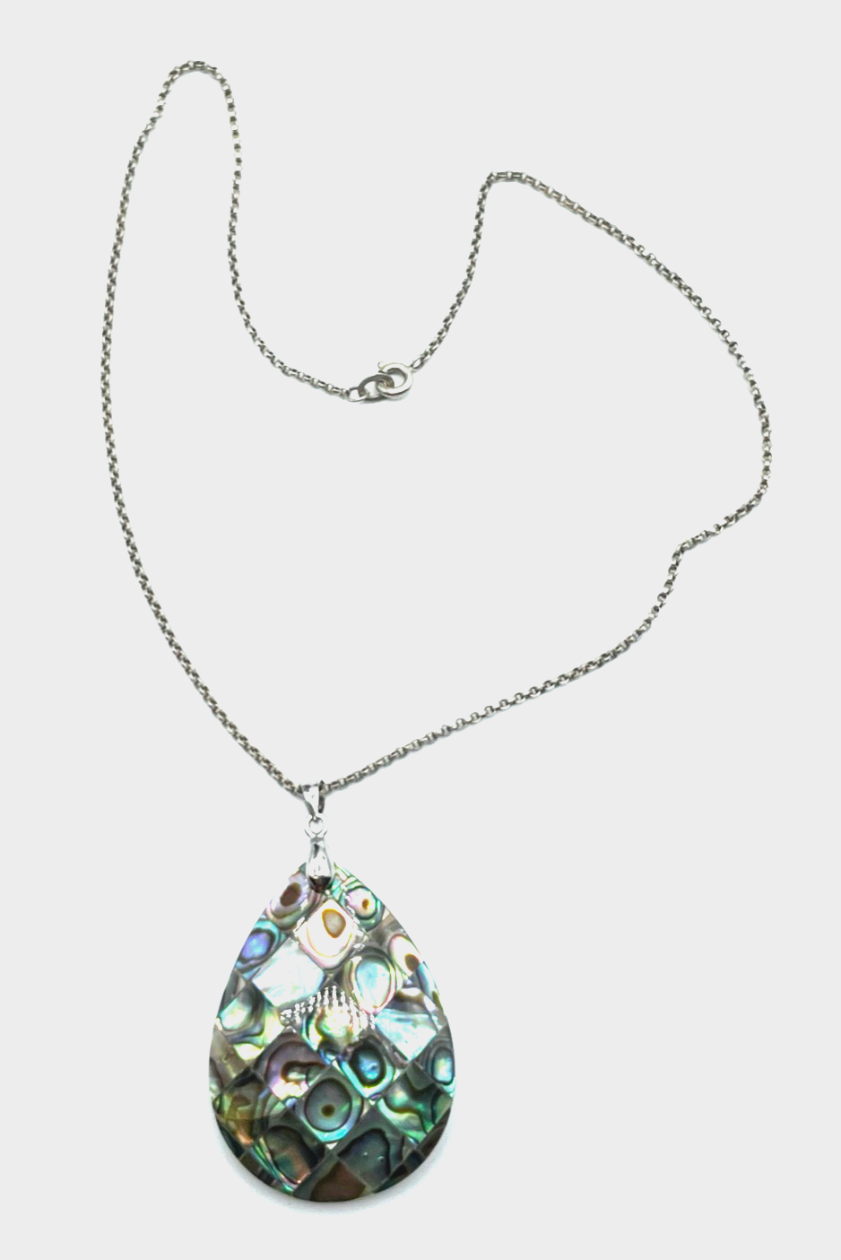 Großer Abalone Muschel Anhänger facettierter Tropfen an Silberkette Erbskette2