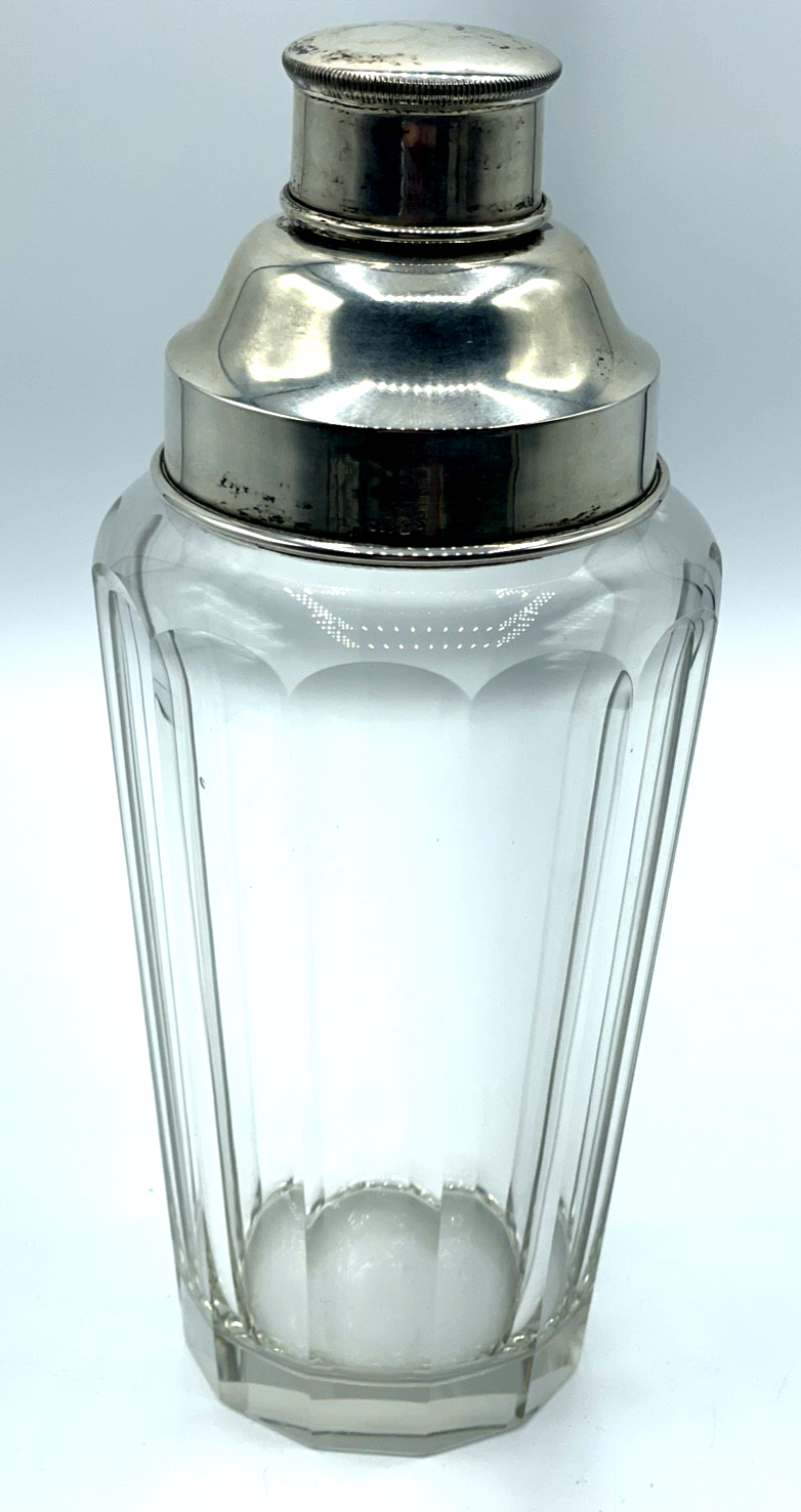 Antik Cocktail Shaker Kristallglas 800er Silber Rand und Deckel Topzustand2
