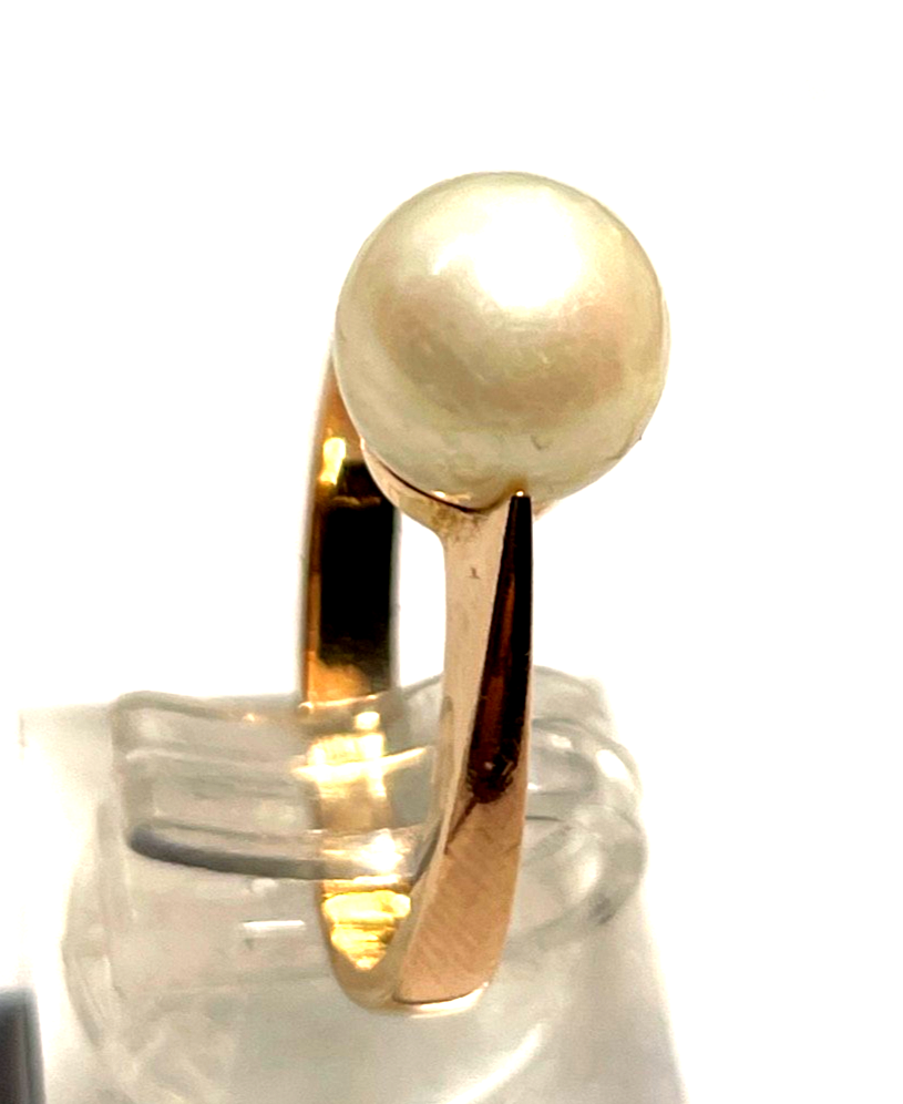 Solider zeitloser 585 Gold 14 K Ring 18 mm RG 57 Akoya Perle Rosegold Juwelier1
