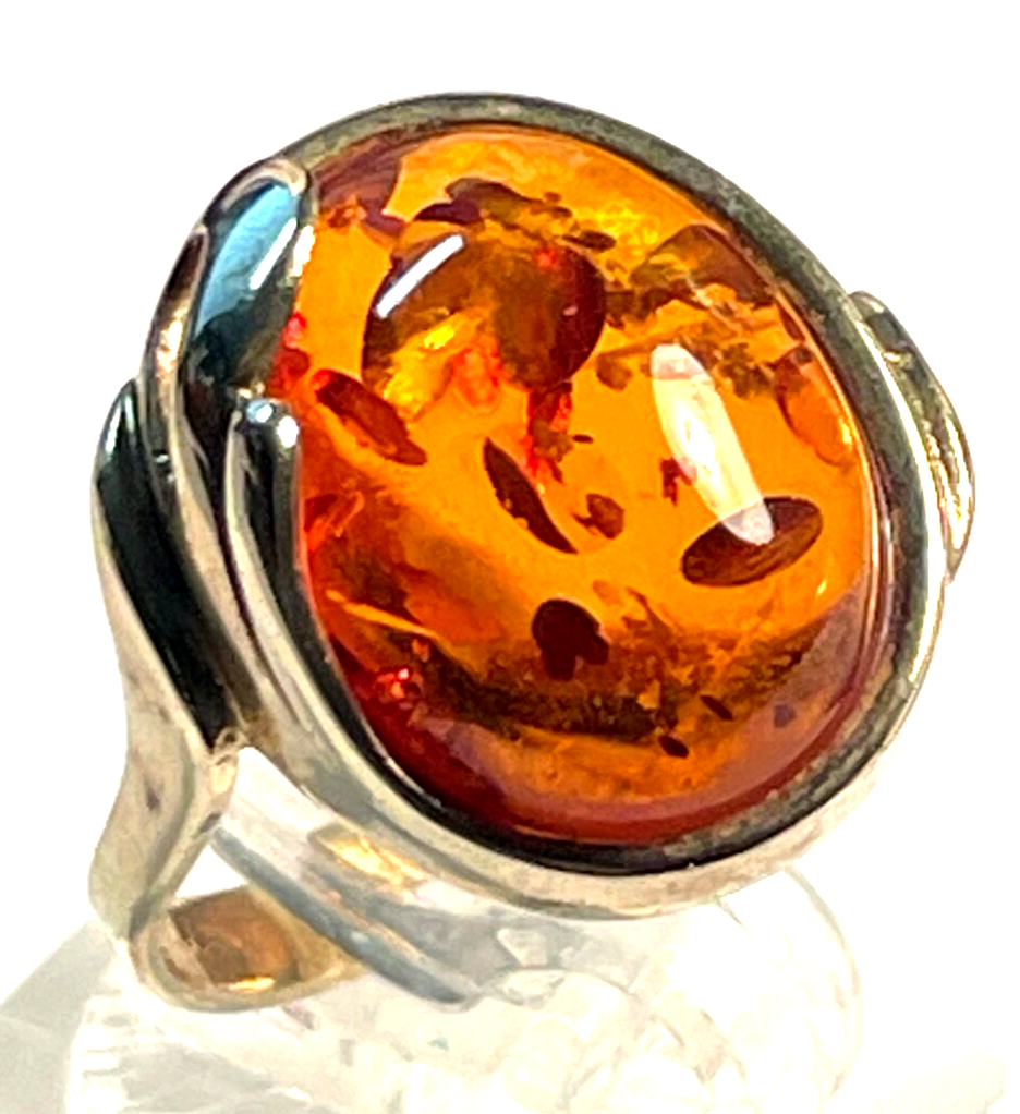 333 Gold 8 K Ring Bernstein Cabochon Ø 18 mm RG 57 gepflegt Juwelier Punze8