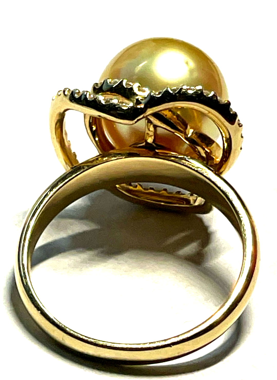 Elegant 585 Gold 14 K Ring Tahiti Perle Ø 12mm 40 Pavé Diamanten Ø 17,5mm RG 558