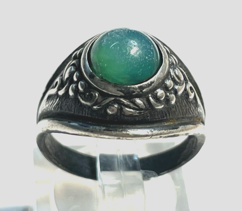 Antik 835 Silber Ring Chrysopras Cabochon RG 54 Ø 17 mm solide Qualität0