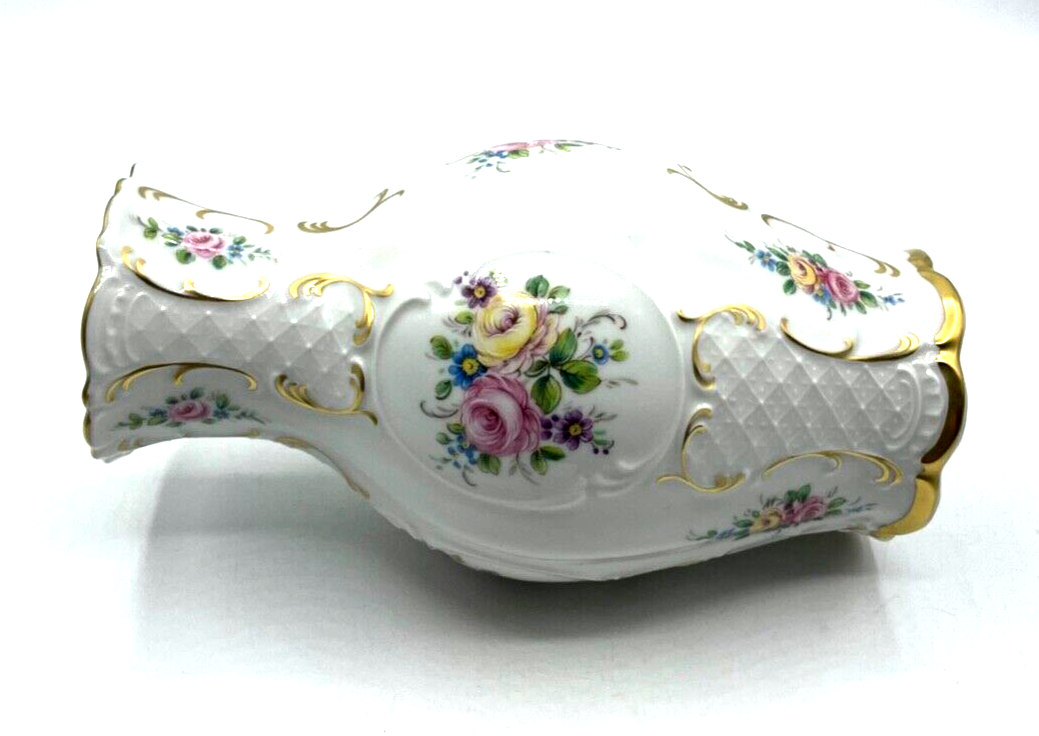 Lindner Porzellan Vase 3320 Golddekor Blumen Bukett sehr gepflegt H 20,5 cm5
