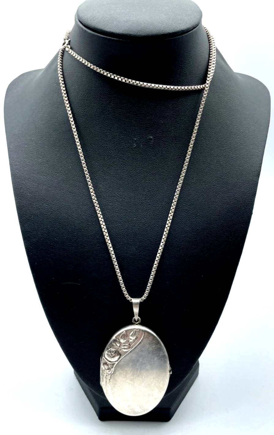 Antik Medaillon 800 Silber Rose Motiv um 1920 + massive Venezianer Kette L 70 cm0