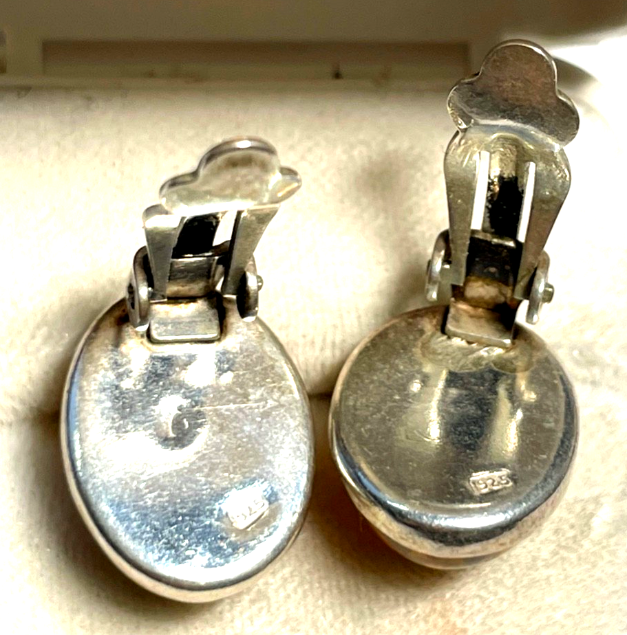 Elegante 925 Silber Ohrringe Ohrstecker Bernstein Cabochon L 16 mm B 13 mm6
