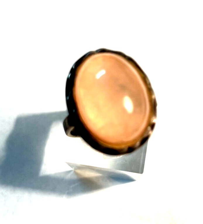 Vintage 835 Silber Ring Rosenquarz Cabochon Ø 17,5 mm RG 55 solide Qualität6
