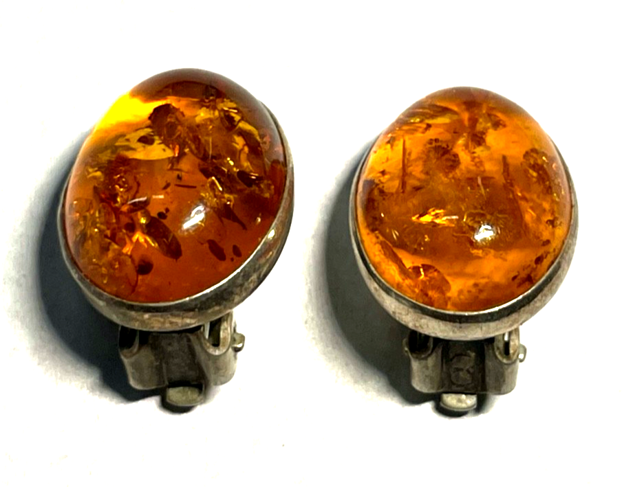 Elegante 925 Silber Ohrringe Ohrstecker Bernstein Cabochon L 16 mm B 13 mm2
