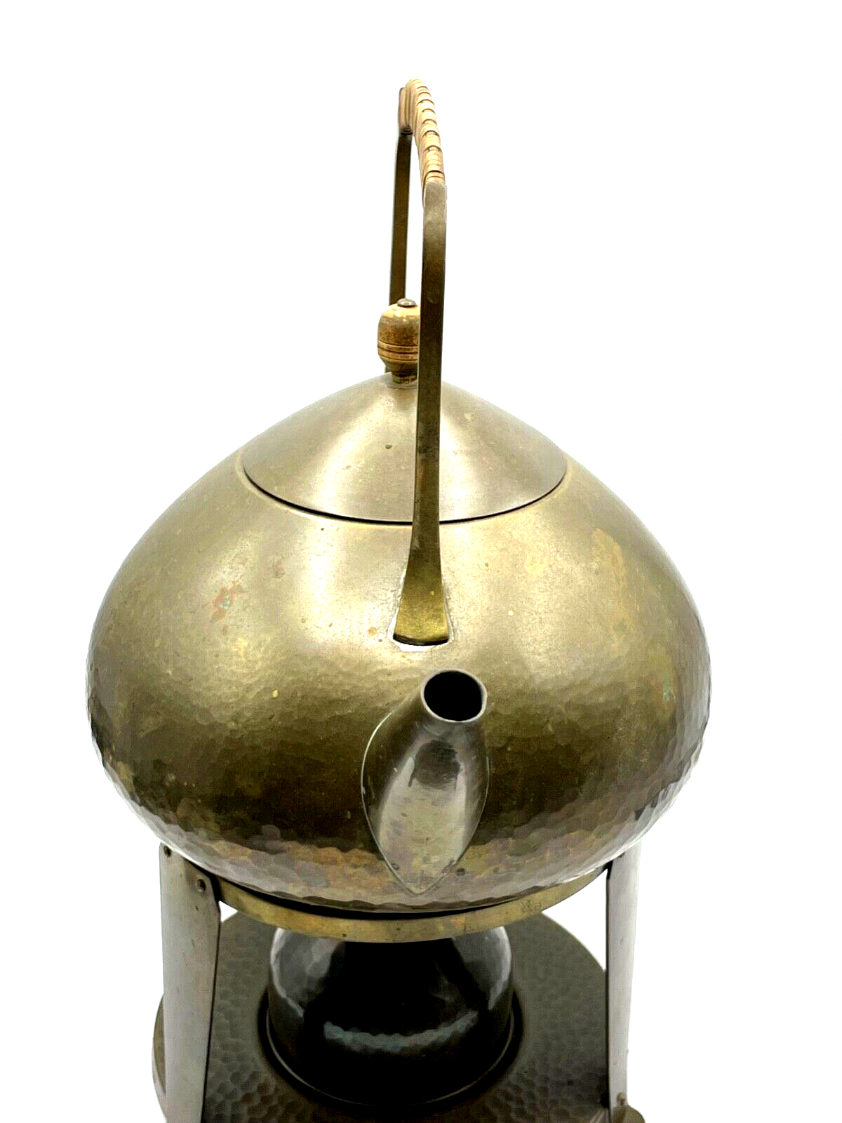 Jugendstil Messing Teekanne Stövchen F&R Fischer Hammerschlag Handarbeit3