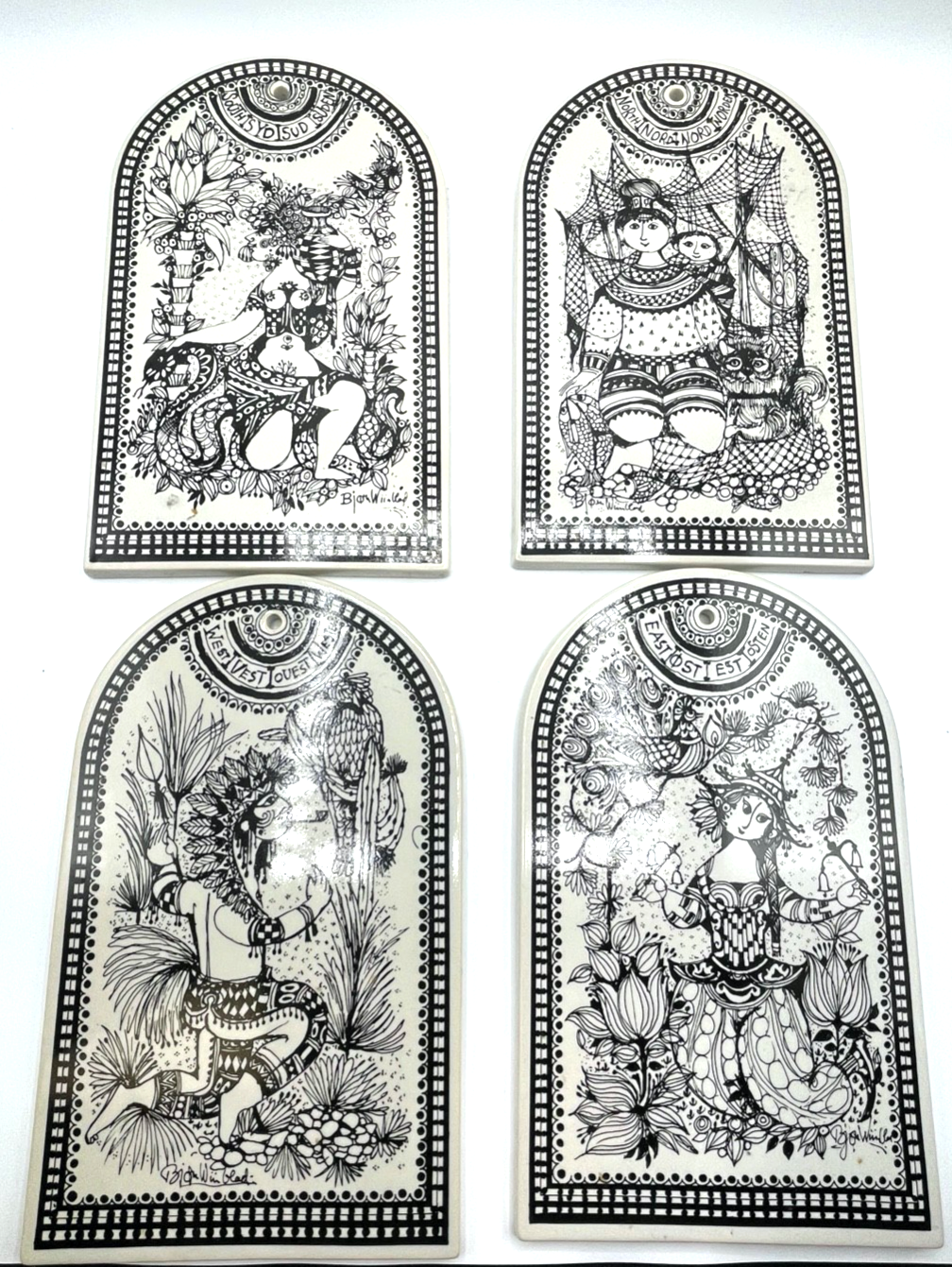 4x Rosenthal Porzellan Tafel * Die vier Windrichtungen * Björn Wiinblad gepfl.1