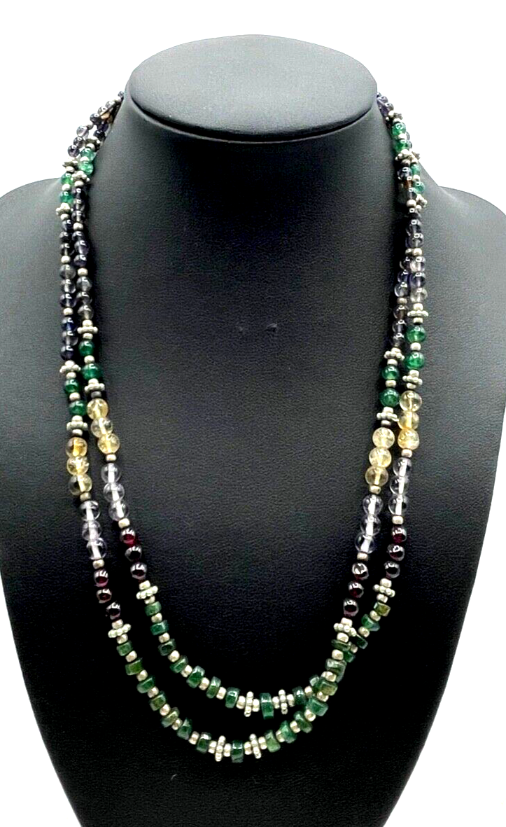 Aparte Ethno Edelstein Mix Kette Collier 2 reihig 925 Silber L 47 cm ungetragen1