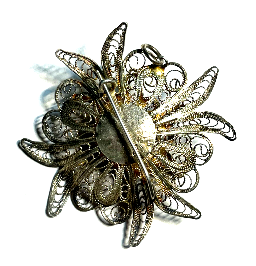Antik 800 Silber Brosche Anstecknadel Filigransilber Anhänger Tracht Ø 45 mm5