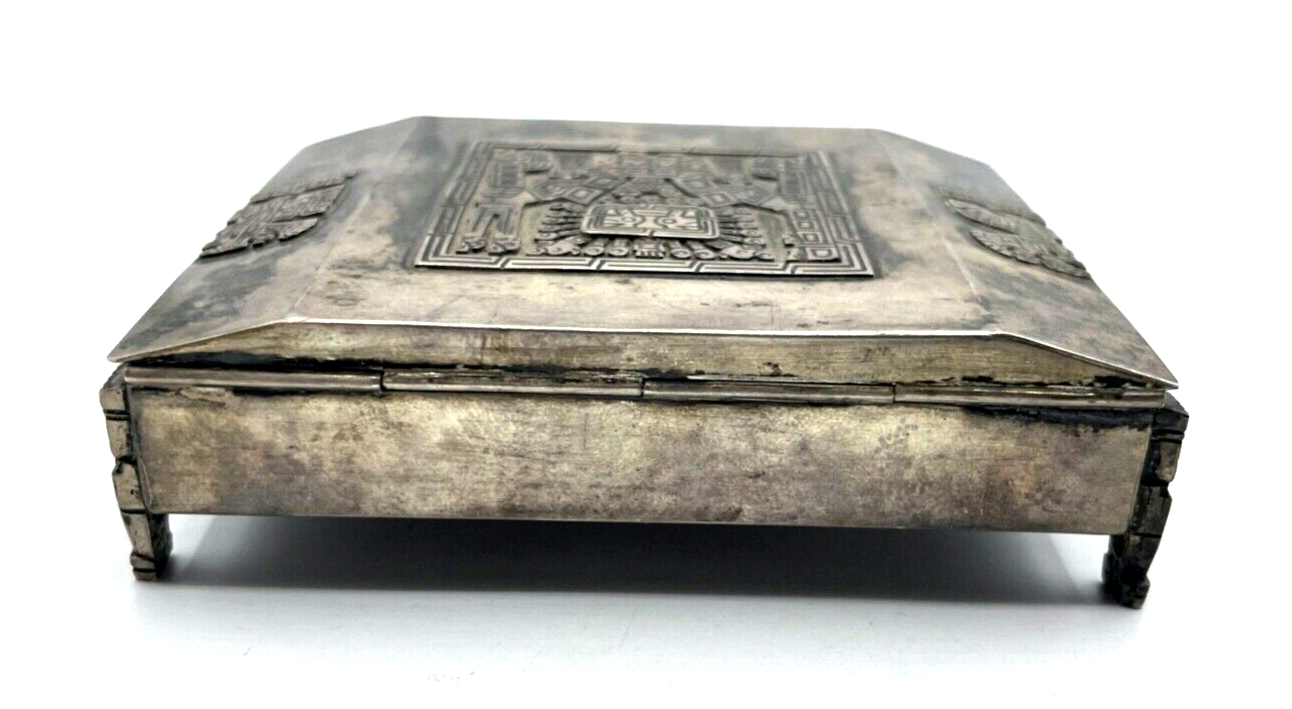 Vintage Silber Dose Deckeldose Maya Azteken Inka Silberdose 126 Gr. Handarbeit4