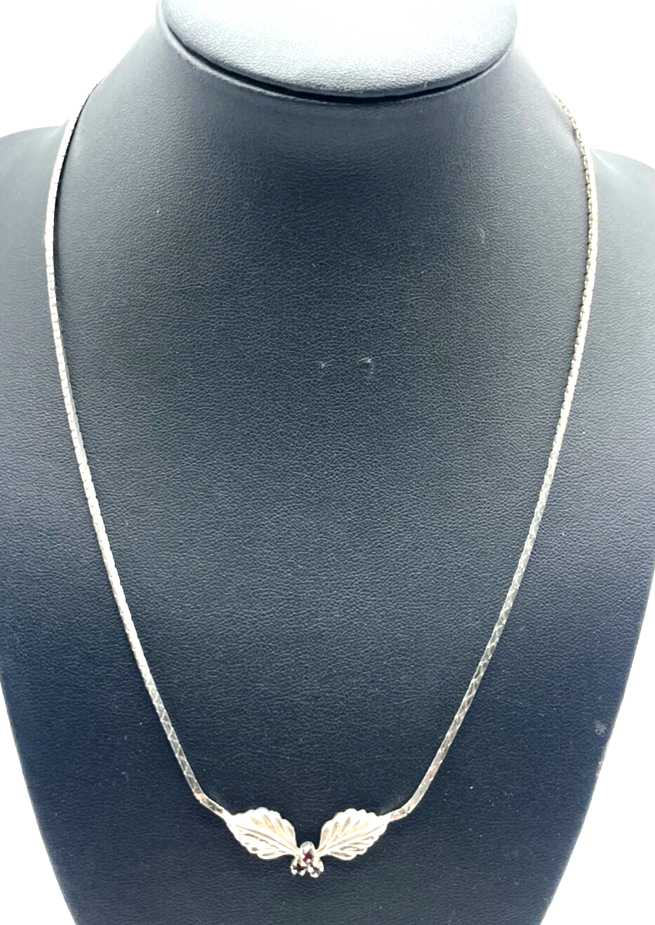 Vintage elegante Silber Kette 835 Collier 70er J 3x Granat  gepflegt rhodiniert1