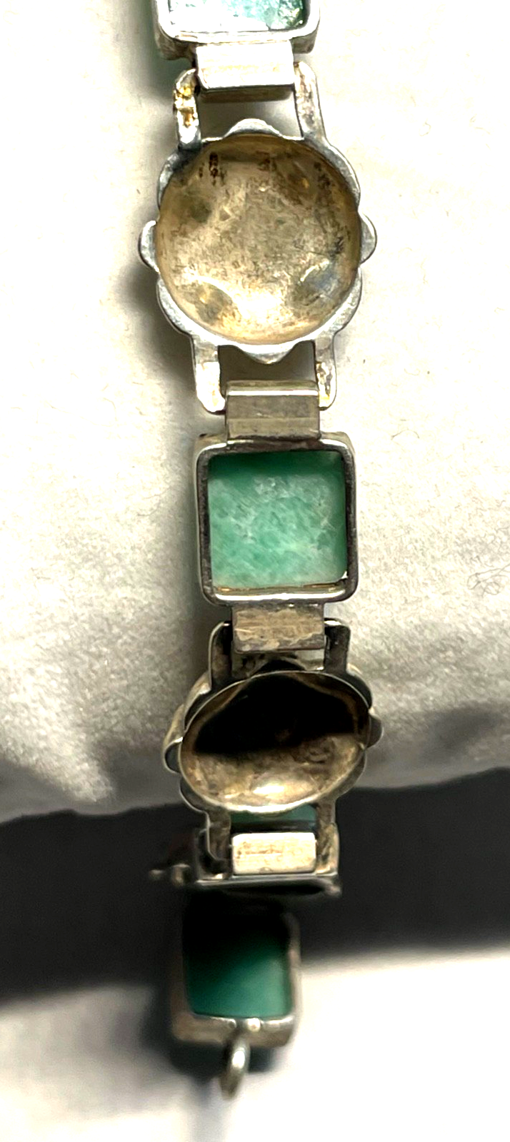 Antik  Art Déco Armband 835 Silber Handarbeit grüner Türkis Cabochon Kissen8