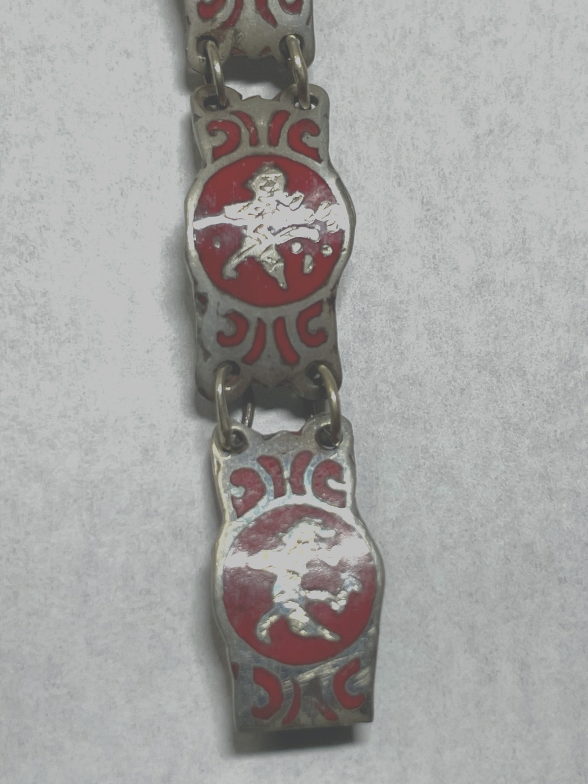 Vintage Siam Sterling Armband rote Emaille Technik feines Dekor gepfl. L 16 cm5