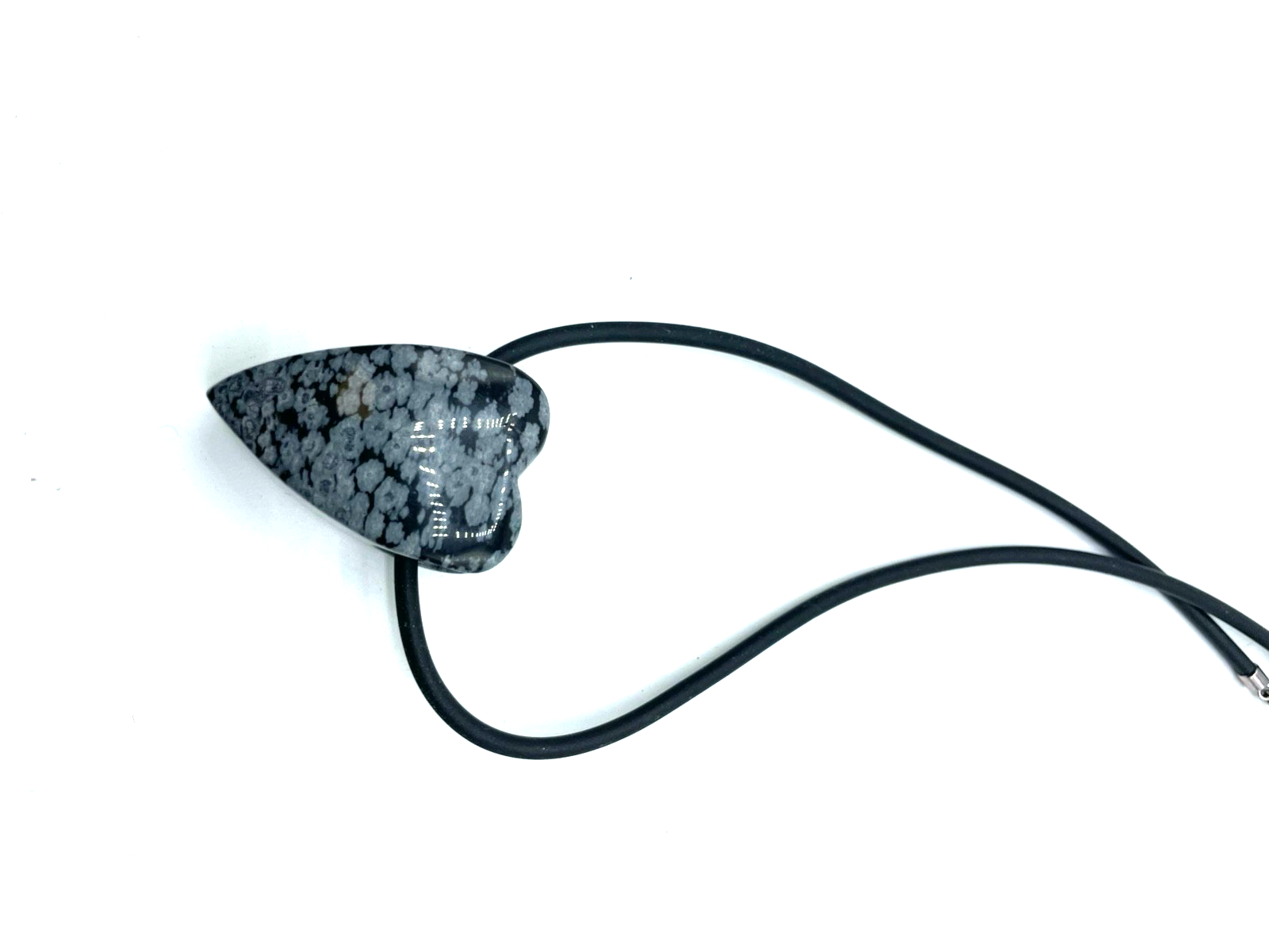 Riesiges Schneeflockenobsidian Herz Anhänger an 45,5 cm Kautschuk Kette3
