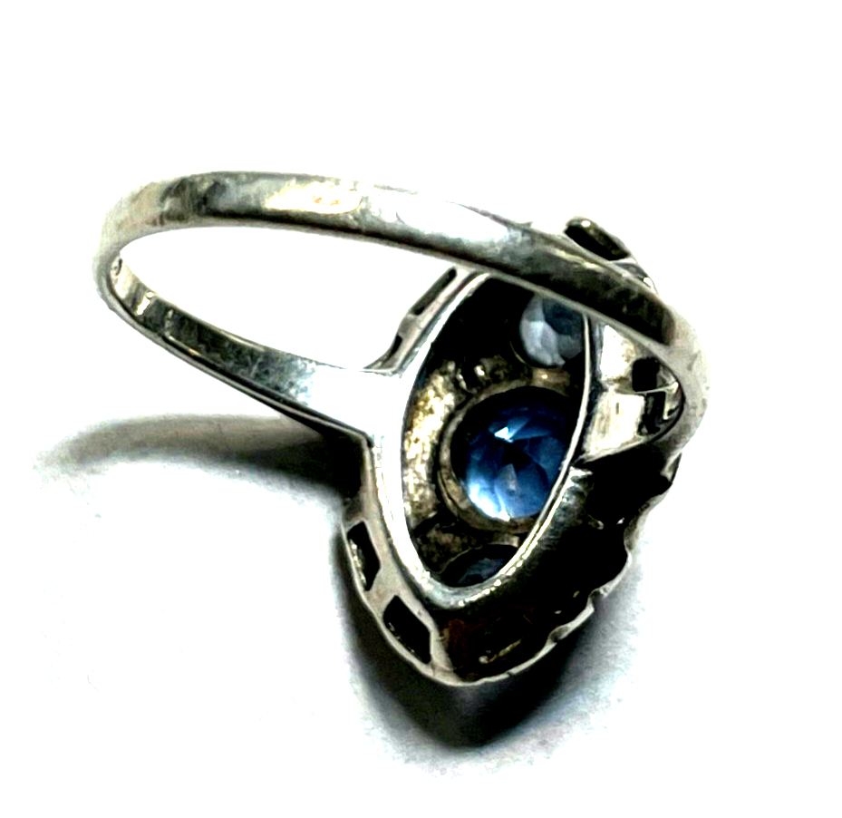 Antik 835 Silber Ring aquamarin farbig wasserblau Spinell 30erJ RG 55 Ø 17,5 mm6