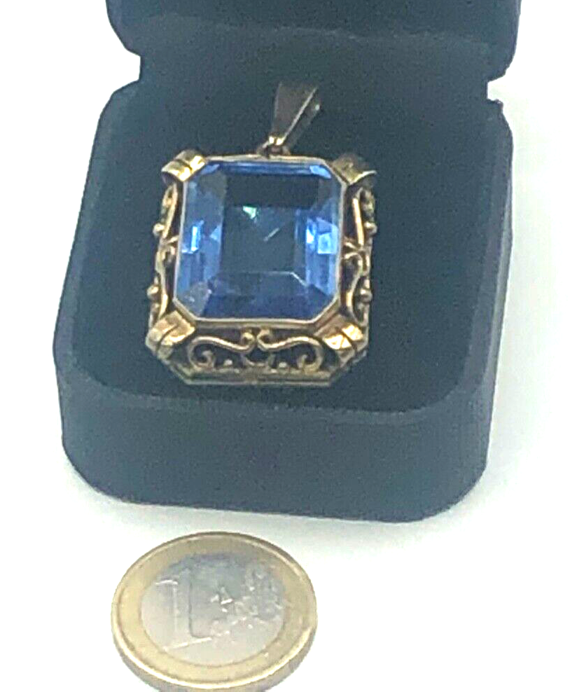 Antik 830 Silber vergoldet stattlicher Anhänger London Schweizer Blau Farbstein3