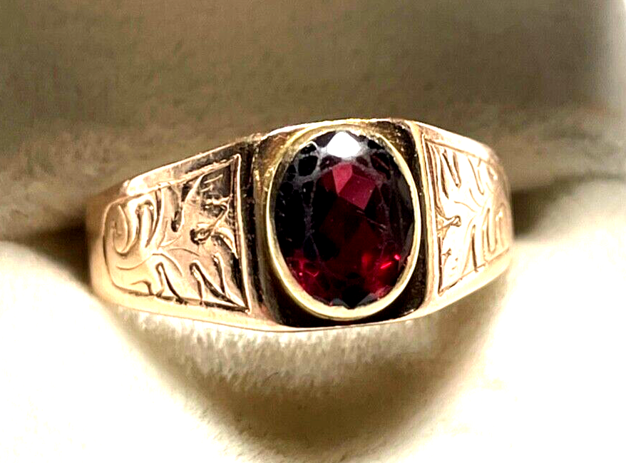 Solider 585 Gold 14 K antik Ring Rotgold Granat unisex RG 58 Ø 18,4 mm 4,5 Gramm8