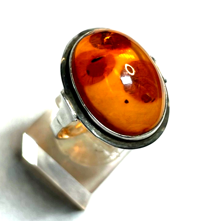 835 Silber Ring ovaler Bernstein Cabochon RG 59 Ø 18,8 solide Qualität gepflegt1