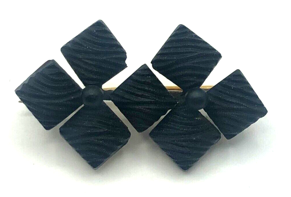 Antik Trauerschmuck Brosche um 1900 Jet Gagat Anstecknadel L 33 mm H 20 mm0