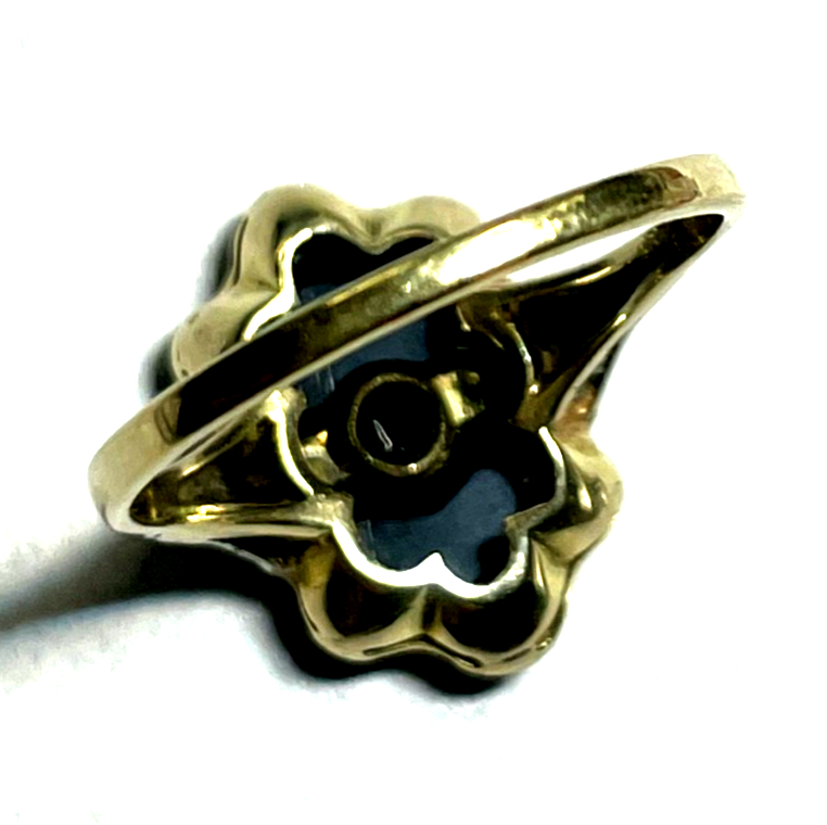 585 Gold 14 K Ring Bicolor orig. Art Deco Onyx Tafel + 8 Diamanten Ø 17,5 RG 5511