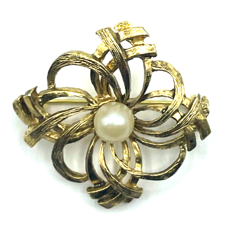 Klassische Eleganz Brosche Anstecknadel vintage weiße Perle Ø 40 mm vergoldet2