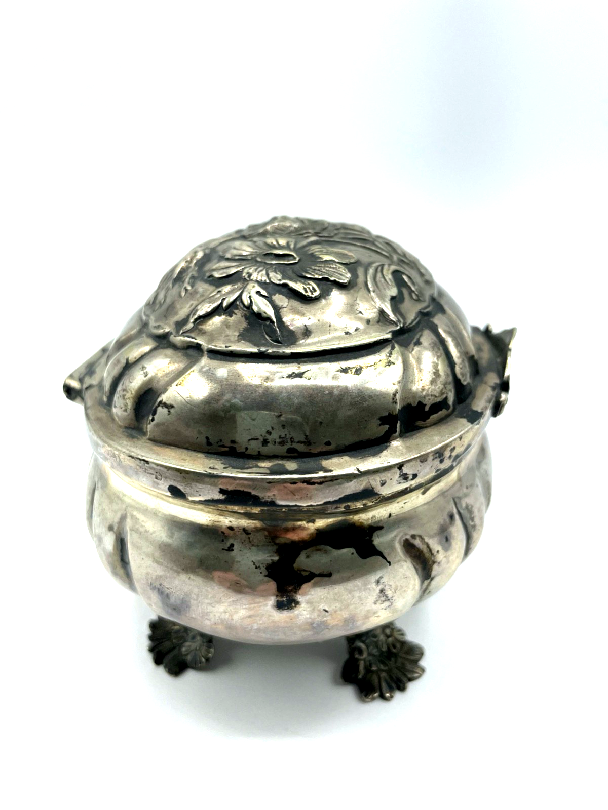 Antik Barock Silber Zuckerdose Deckeldose mit Tremolierstrich und Punzen 270 Gr.4