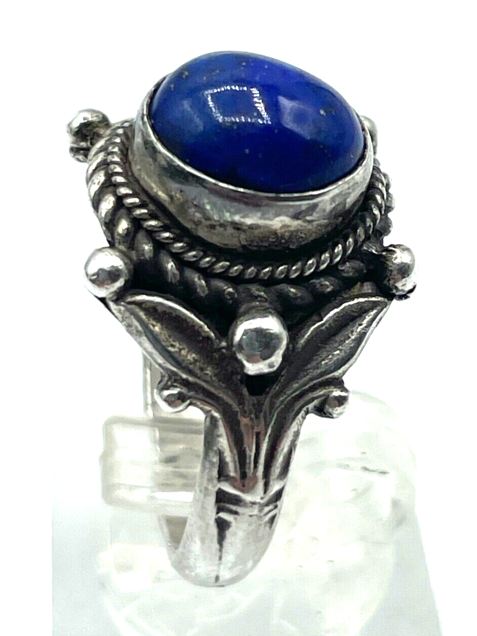 Vintage Ethno solide 925 Silber Ring Lapislazuli Cabochon Silberring Ø18,5 RG 583